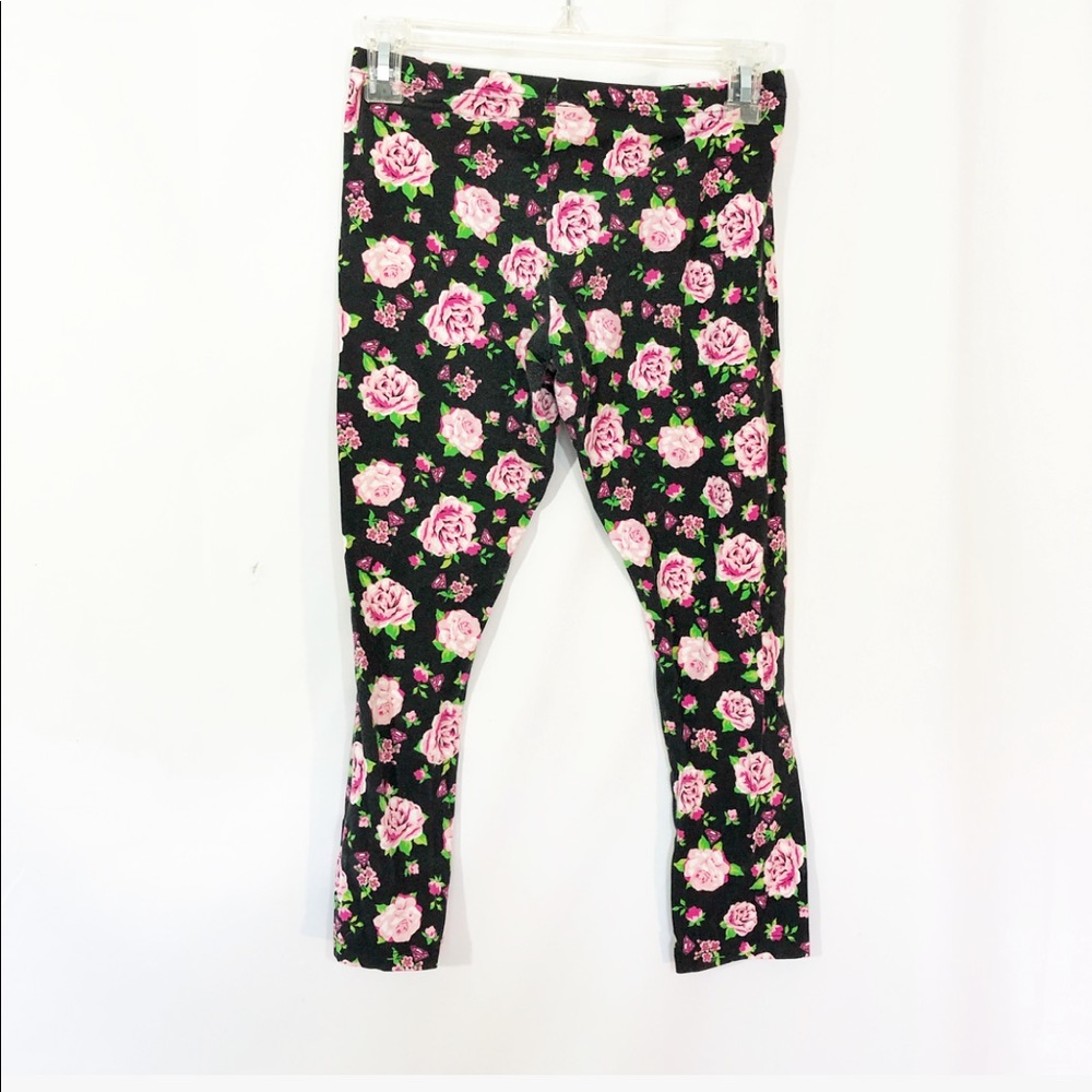 BLACK & PINK ROSE LEGGINGS - Picture 3 of 3